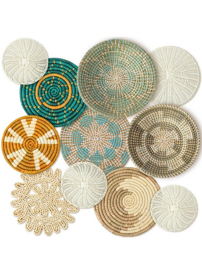 تاتو 11 قطعة من سلة الحائط البوهيمية المزخرفة المصنوعة من نبات البردي، سلة حائط منسوجة من نبات البردي، ديكور حائط بوهو، سلال دائرية معلقة على الحائط للمطبخ والمنزل الريفي وديكورات عيد الميلاد، بأحجام متعددة (زاهية) - Image 1