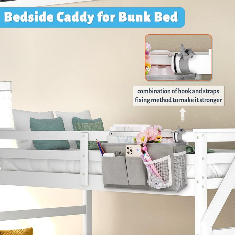 Loghot Bedside Caddy/Bedside Storage Bag Hanging Organizer for Bunk and Hospital Beds,Dorm Rooms Bed Rails,Can be Placed Glasses,Books,Mobile Phones,Keys (New Grey-1) - Image 3