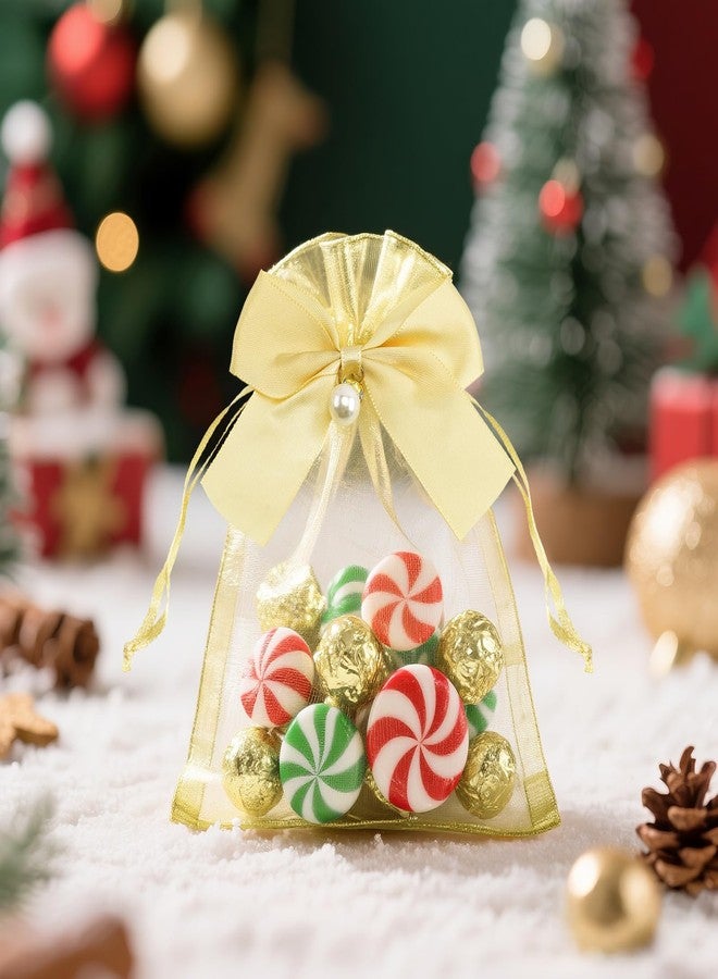 joycraft 4x6 In Organza Bags with Bow, 30Pcs Gold Party Favor Bag, Jewelry Pouches with Drawstring, Sheer Mesh Drawstring Bags for Jewelry, Makeup, Candy, Desserts - Image 4