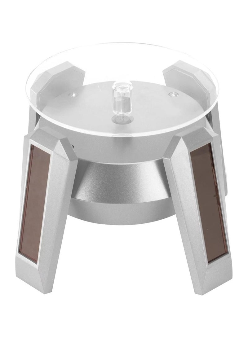 Jewelry Rotating Display Stand, Solar Powered Turntable - Product Display with Blue LED Light - Mobile - Watch - Camera - Jewelry (Silver) - Image 1