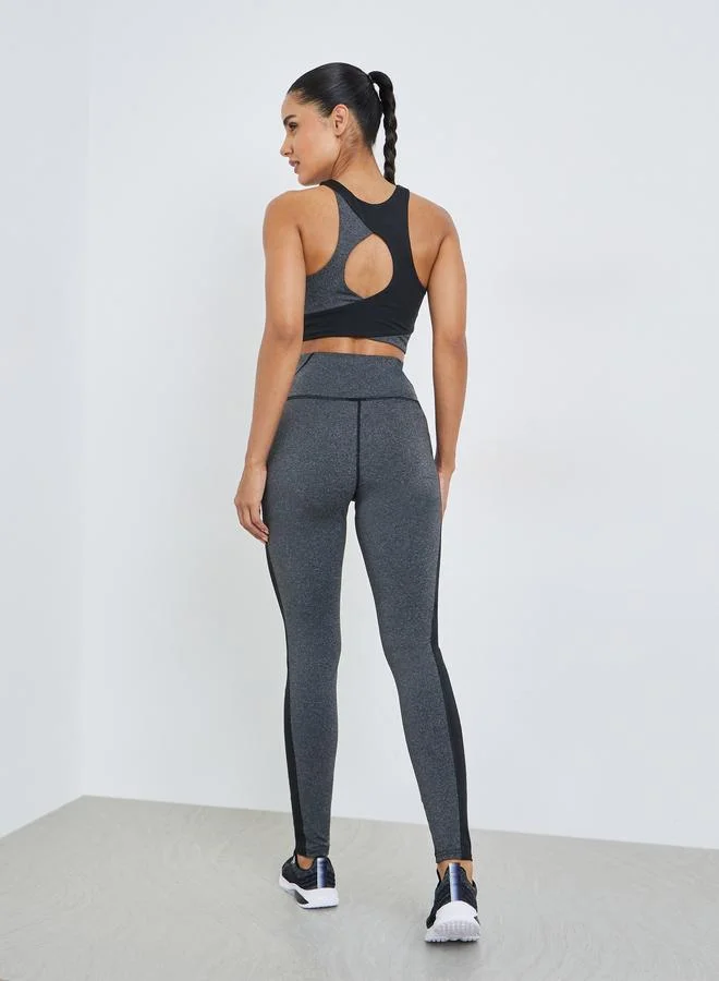 Styli Active Multi Color Block Open Back Sports Bra and Leggings Set for Women | Best Price UAE