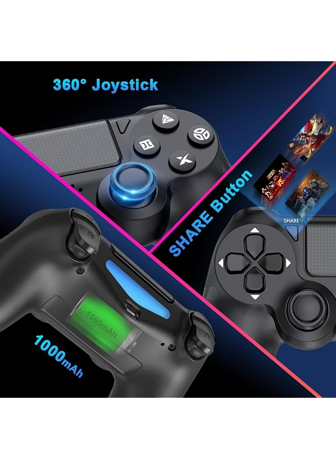Wireless Ps4 Controllers For Ps4/Pro/Slim & Pc – 1000Mah Battery 6 Axis Motion Sensor Audio Jack (Black) - Image 3