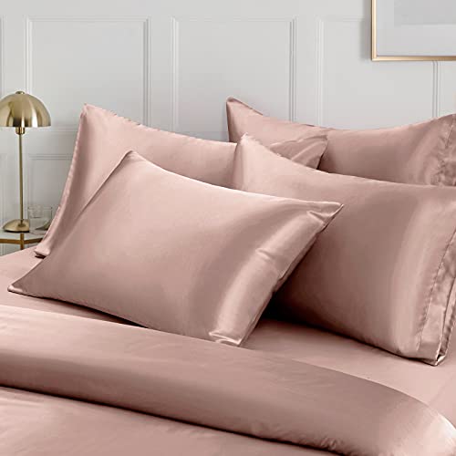 Ersmak 6 Pieces Satin Duvet Cover Full/Queen Size Luxury Silky Bedding Duvet Cover Set with 1 Soft Duvet Cover, 4 Queen Pillowcases and 1 Body Pillowcase, Champagne - Image 3
