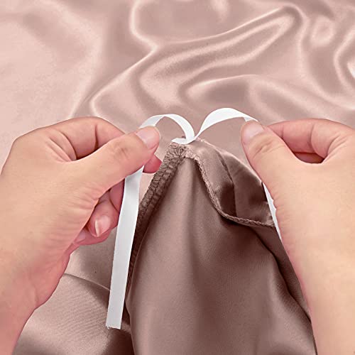 Ersmak 6 Pieces Satin Duvet Cover Full/Queen Size Luxury Silky Bedding Duvet Cover Set with 1 Soft Duvet Cover, 4 Queen Pillowcases and 1 Body Pillowcase, Champagne - Image 4