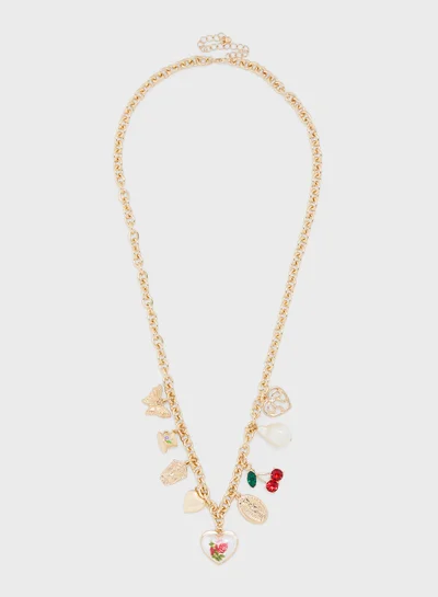 Ginger Multi Charm Heart Butterfly Necklace