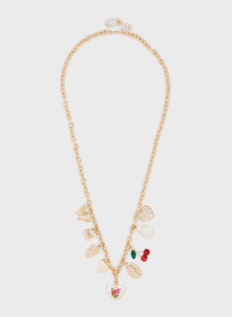 Ginger Multi Charm Heart Butterfly Necklace  - Image 1
