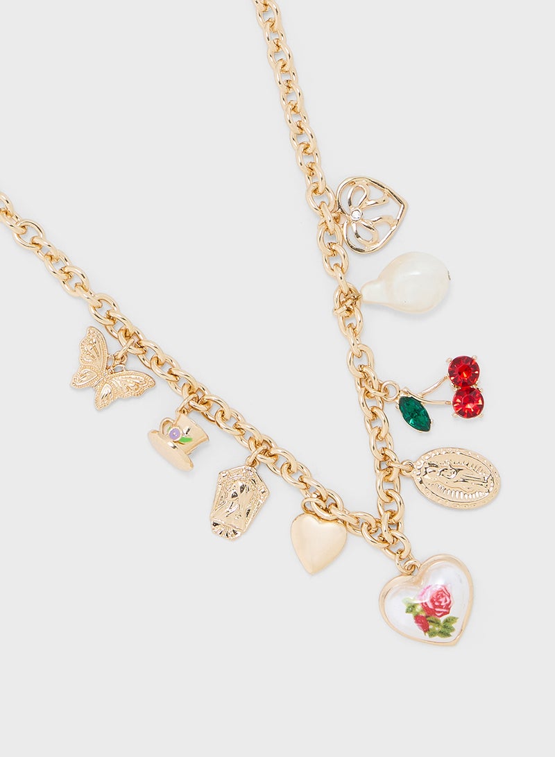 Ginger Multi Charm Heart Butterfly Necklace  - Image 2