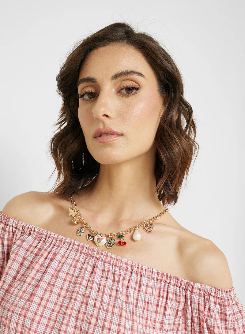 Ginger Multi Charm Heart Butterfly Necklace