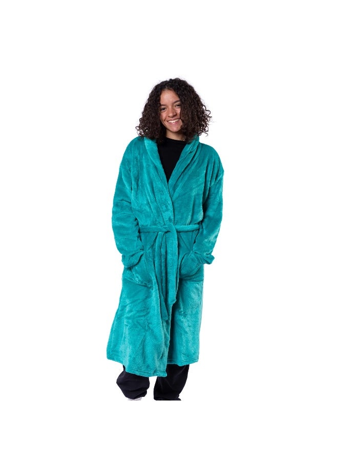 Mintra Lightweight Cozy Robe, 250 GSM Extra Soft Premium Microfiber in Green - M Size 101cm length  - Image 1