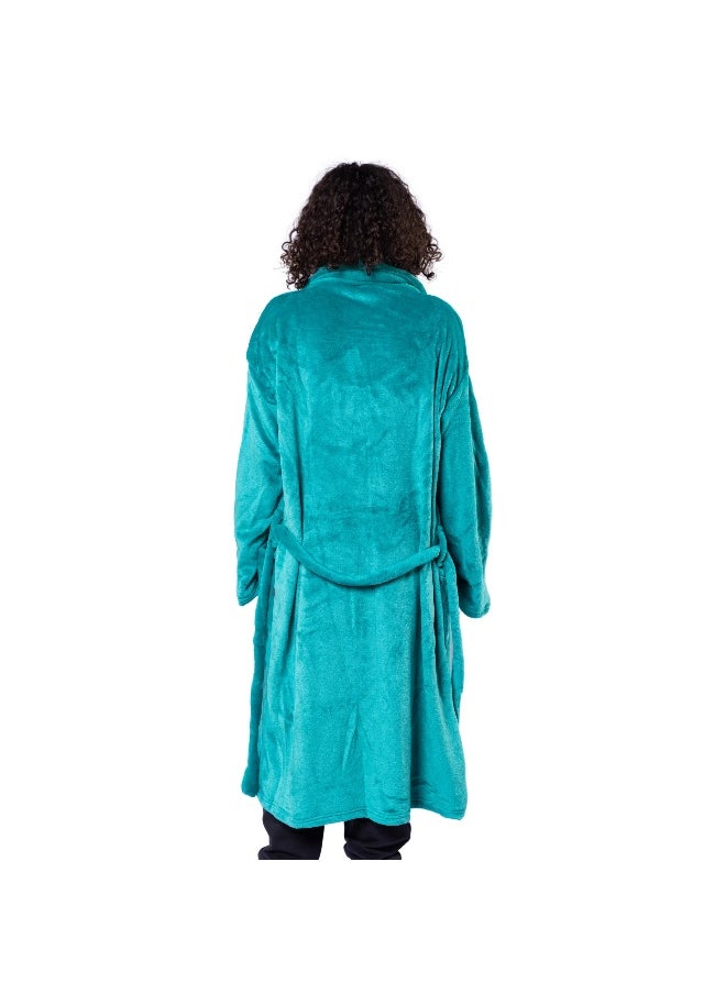 Mintra Lightweight Cozy Robe, 250 GSM Extra Soft Premium Microfiber in Green - M Size 101cm length  - Image 3