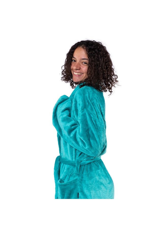 Mintra Lightweight Cozy Robe, 250 GSM Extra Soft Premium Microfiber in Green - M Size 101cm length  - Image 2