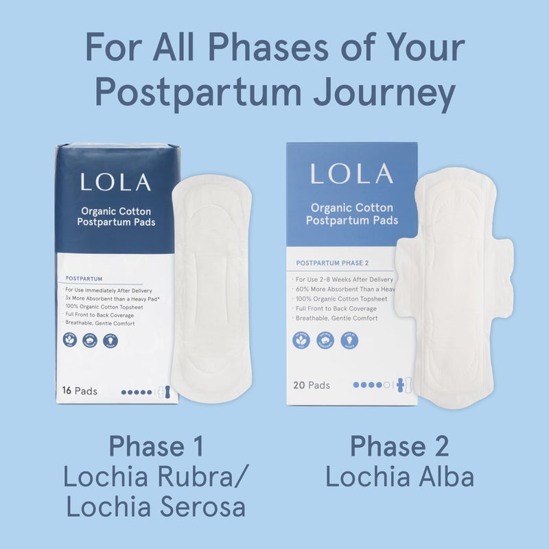 LOLA Organic Cotton Postpartum Pads - Max Absorbency Pads for Postpartum Bleeding - Extra-Long Overnight Liners for Women - Hospital Bag Essentials - 32 Count, Unscented - Image 4