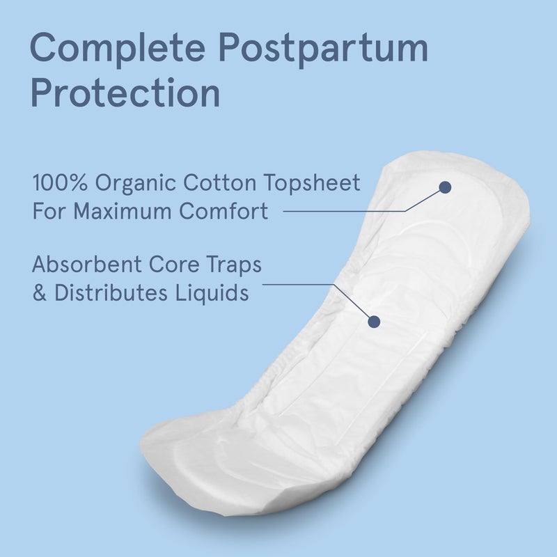LOLA Organic Cotton Postpartum Pads - Max Absorbency Pads for Postpartum Bleeding - Extra-Long Overnight Liners for Women - Hospital Bag Essentials - 32 Count, Unscented - Image 2