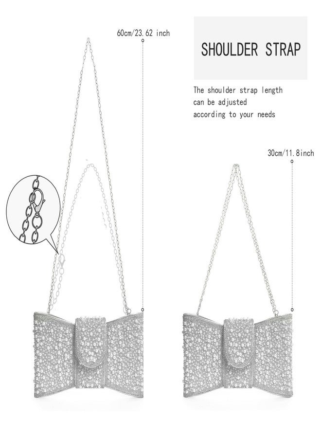 CARIEDO Pearl Rhinestone Bow Flip Clutch for Women - Wedding Prom Cocktail, Silver - Image 5