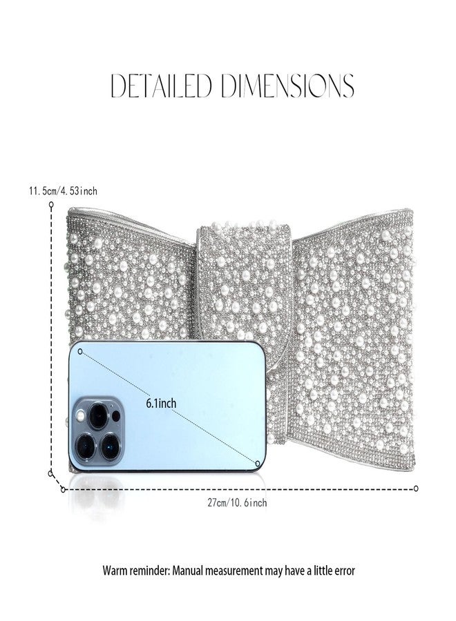 CARIEDO Pearl Rhinestone Bow Flip Clutch for Women - Wedding Prom Cocktail, Silver - Image 4