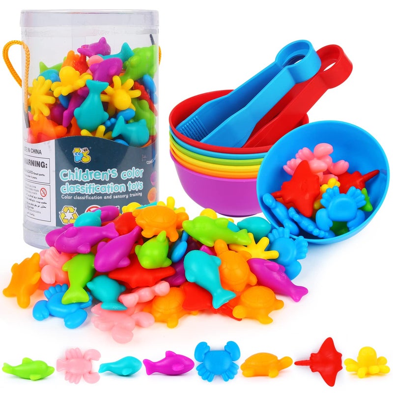 LOKIPA Counting Ocean Animal Toys Color Sorting Set Ocean Animal Matching Game with Rainbow Sorting Cups Learning Activities Educational Sensory Toys for Toddlers Kids Ages 3 Years and Up - Image 3
