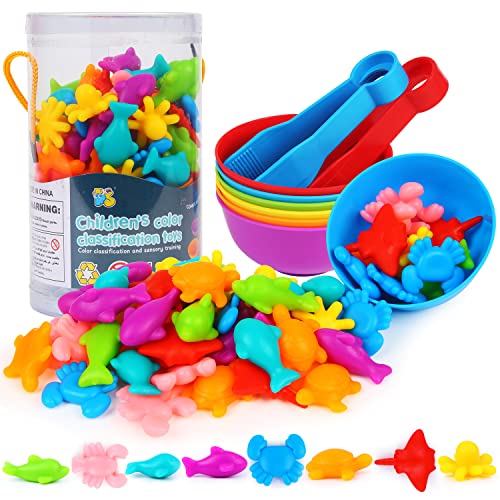 LOKIPA Counting Ocean Animal Toys Color Sorting Set Ocean Animal Matching Game with Rainbow Sorting Cups Learning Activities Educational Sensory Toys for Toddlers Kids Ages 3 Years and Up - Image 1