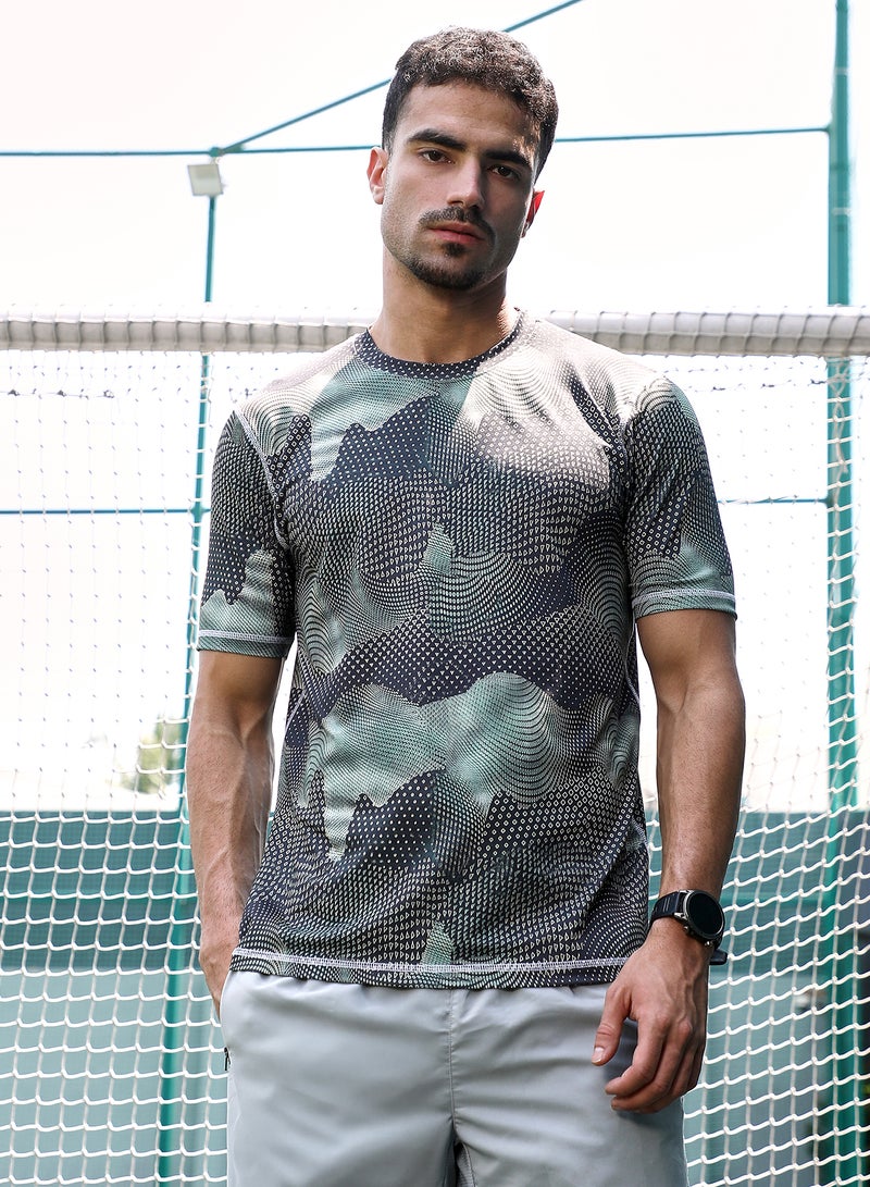 Campus Sutra Campus Sutra Men's Moon Grey Abstract-Motif Activewear T-Shirt For Casual Wear | Crew Neck | Short Sleeves | Jersey T-Shirt Crafted With Comfort Fit For Everyday Wear  - Image 2