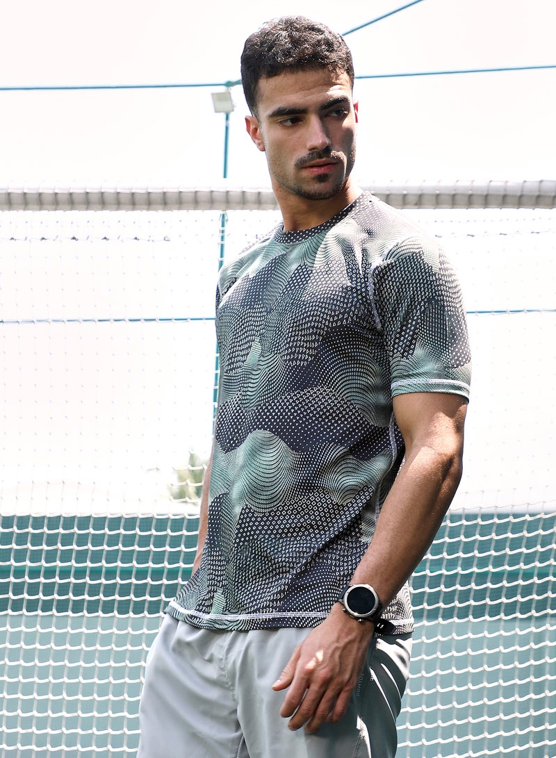 Campus Sutra Campus Sutra Men's Moon Grey Abstract-Motif Activewear T-Shirt For Casual Wear | Crew Neck | Short Sleeves | Jersey T-Shirt Crafted With Comfort Fit For Everyday Wear  - Image 3