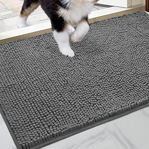 HOMEIDEAS Doormat Indoor Entrance 60x36 Highly Absorbent Chenille Large Muddy Dog Washable Non Slip Front Welcome Door Mat for Entryway Grey - Image 1