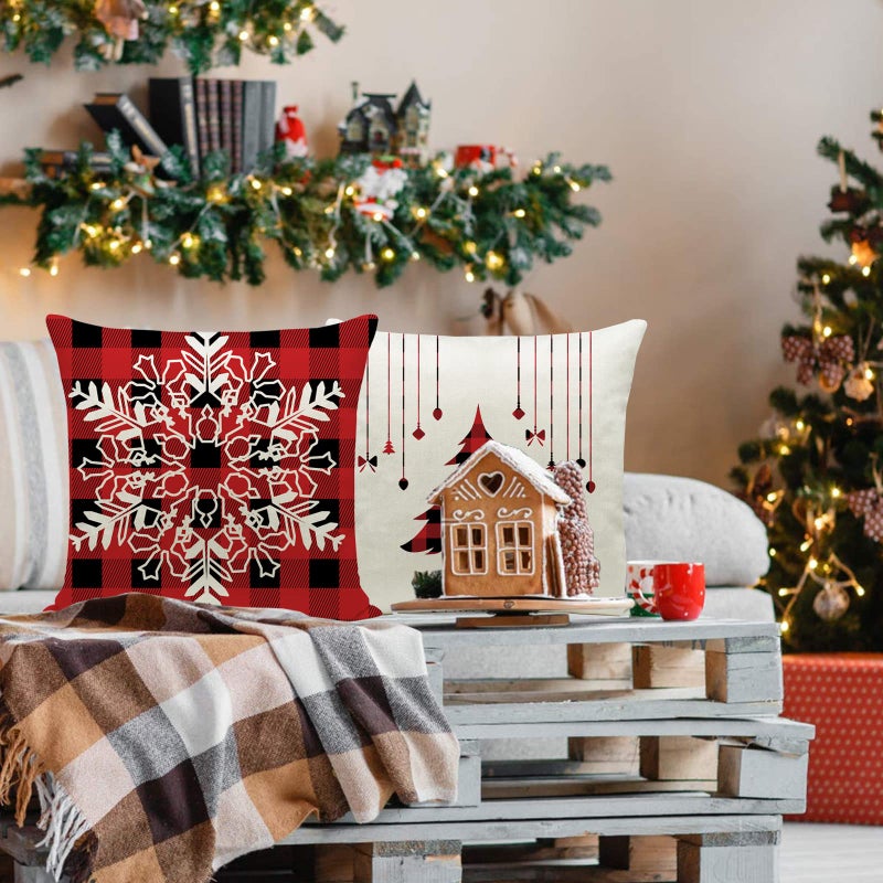 هلونون وسادة Hlonon Christmas Decortations Coverts 18 × 18 بوصة مجموعة من 4 - سلسلة CASHION COSSION COSSION CASPLOW وسادة مخصصة وسادة مربعة - Image 4