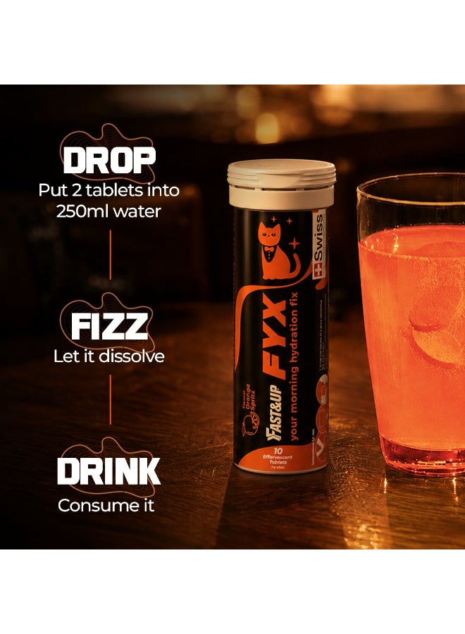 FAST&UP Fyx After Celebration Morning Hydration Fyx with Electrolytes + Amino Acids + Vitamins Tube of 10 tablets Orange flavour - Image 3