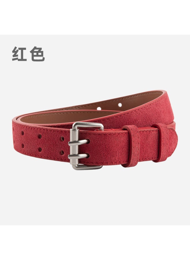 Frosted Suede Women's Style Belt Double Row Holes Versatile Jeans Decorative Suit Waist Genuine Leather Belt For Women