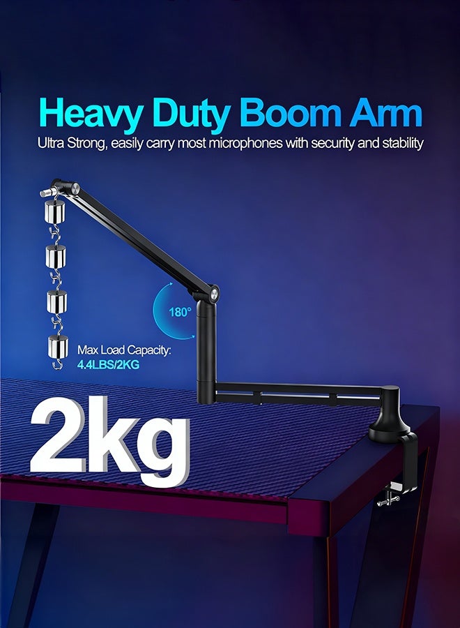 WALALLA Professional Low-Profile Mic Arm for Blue Yeti - Upgraded 7cm Wide Clamp & Integrated Cable Management, Heavy Duty Boom Stand for Streaming/Podcasting/Gaming - Image 3