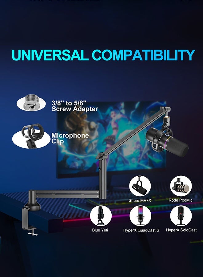 WALALLA Professional Low-Profile Mic Arm for Blue Yeti - Upgraded 7cm Wide Clamp & Integrated Cable Management, Heavy Duty Boom Stand for Streaming/Podcasting/Gaming - Image 4