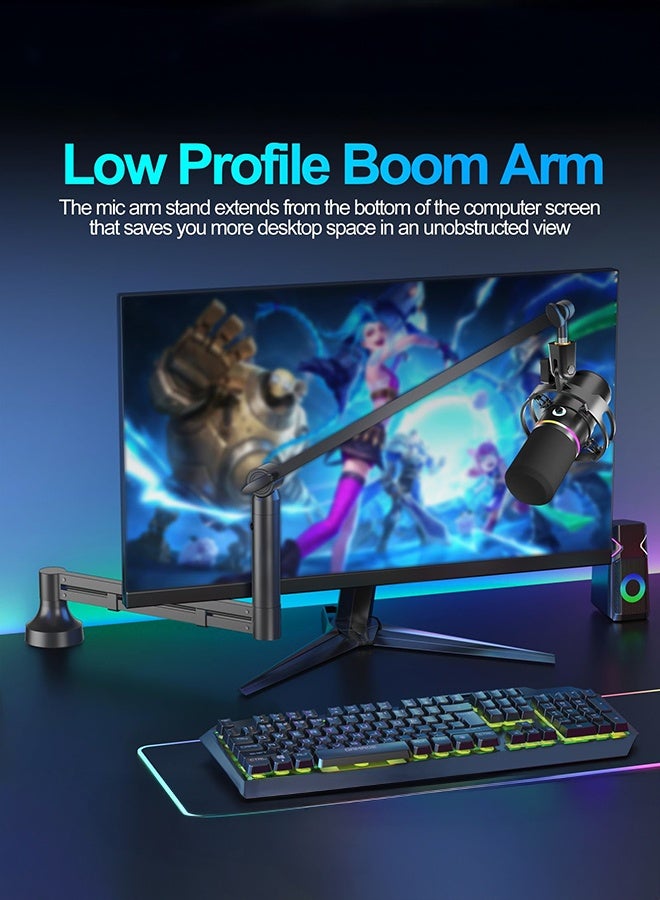 WALALLA Professional Low-Profile Mic Arm for Blue Yeti - Upgraded 7cm Wide Clamp & Integrated Cable Management, Heavy Duty Boom Stand for Streaming/Podcasting/Gaming - Image 2