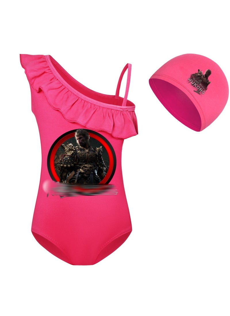 MQD Black Myth Goku Girls' One Piece Swimsuit And Cap Set 