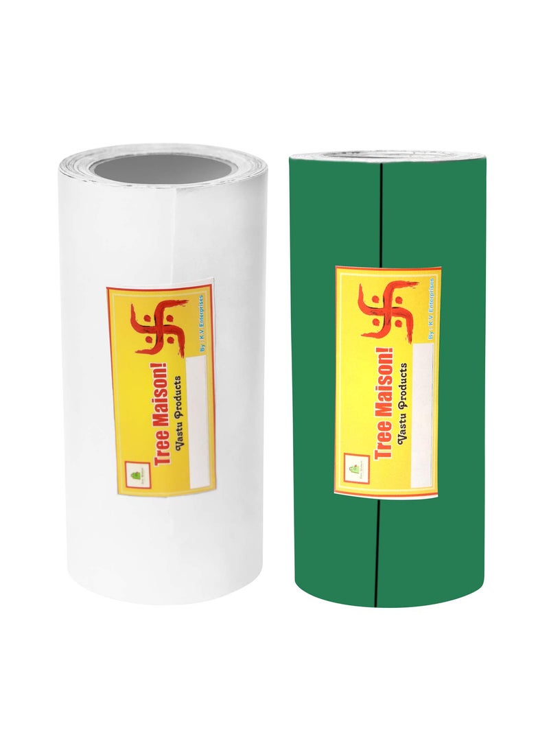TREEMAISON TREEMAISON Vastu Combo of White-Green Color Tape |Size - 4 Inch| Length- 8 Feet (Approx) |Vastu Remedy for Toilet | Main Door Entrance | | Tape Remedy | Pack of 2  - Image 1