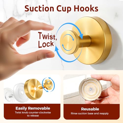 awrose 4 Packs Suction Cup Hooks for Shower, Heavy-Duty Wreath Hangers for Front Door, No Drill Glass Door Shower Suction Hooks No Damage for Walls Bathroom Kitchen Window Mirror Tile Towel Coat Robe Loofah - Image 2