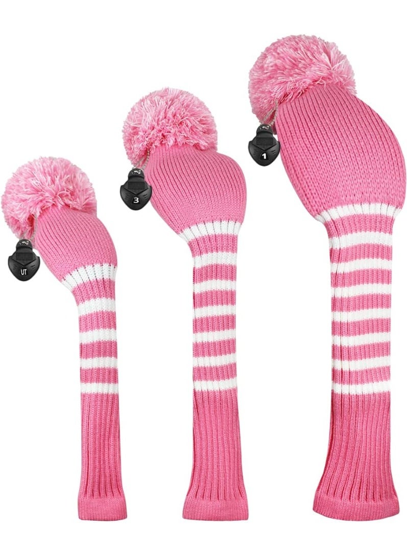 AIWANTO Pom Pom Golf Club Head Covers – Set of 3 Knit Covers for Driver, Fairway Wood & Hybrid | Soft Protective Headcovers for Youth & Unisex - Image 1