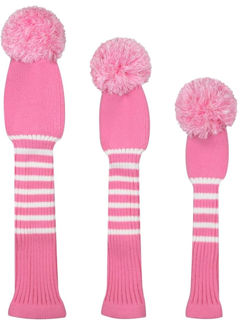 AIWANTO Pom Pom Golf Club Head Covers – Set of 3 Knit Covers for Driver, Fairway Wood & Hybrid | Soft Protective Headcovers for Youth & Unisex - Image 2