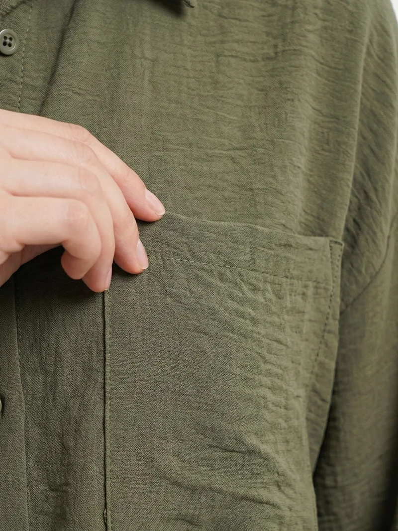 Big Dart Khaki Green BDART Linen Blended Shirt with Button Closure for Women | Best Price UAE