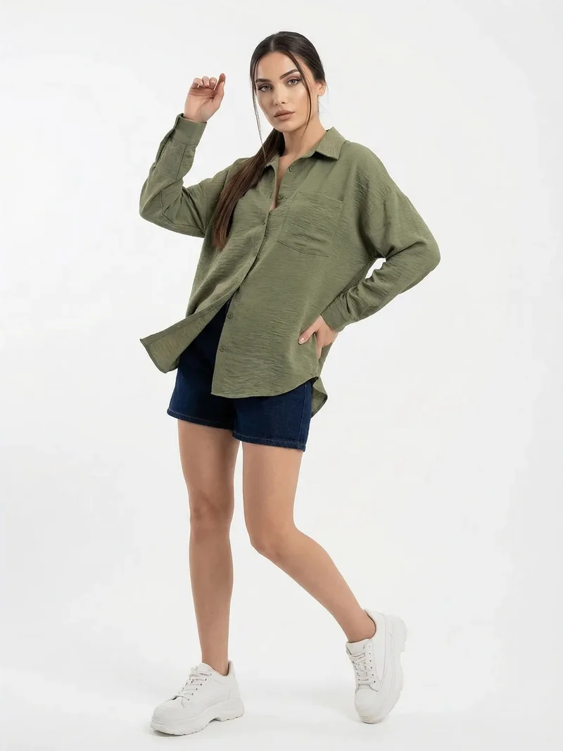 Big Dart Khaki Green BDART Linen Blended Shirt with Button Closure for Women | Best Price UAE