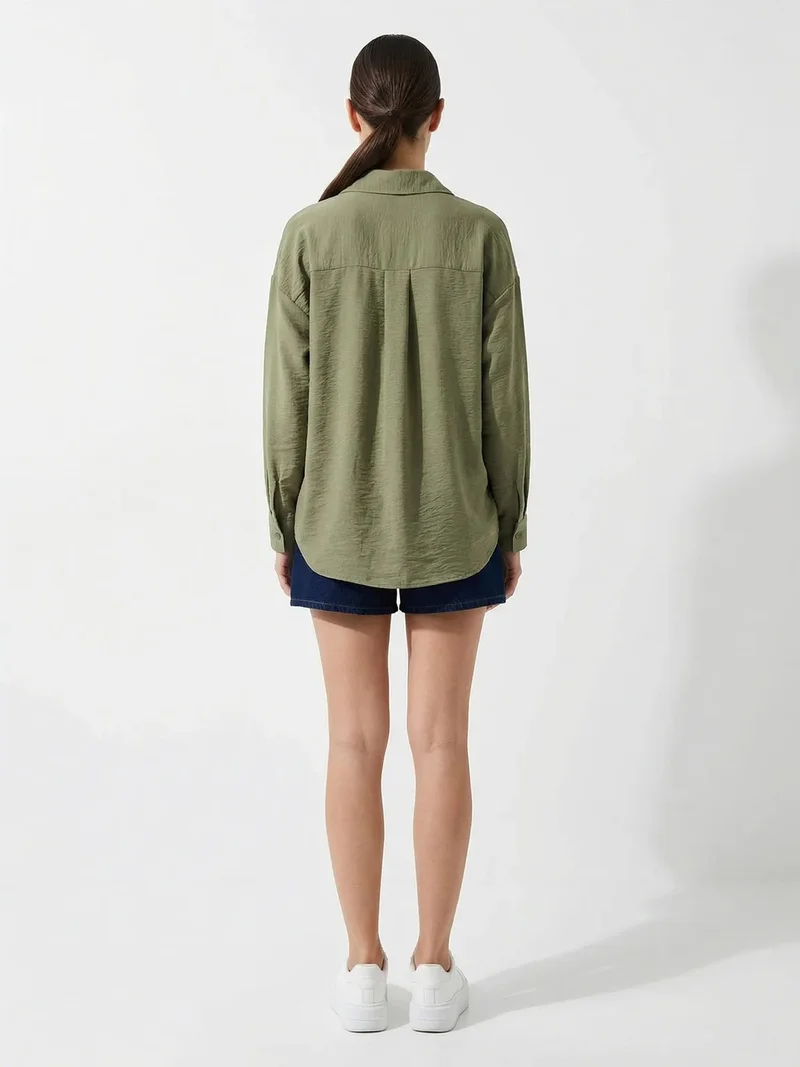 Big Dart Khaki Green BDART Linen Blended Shirt with Button Closure for Women | Best Price UAE
