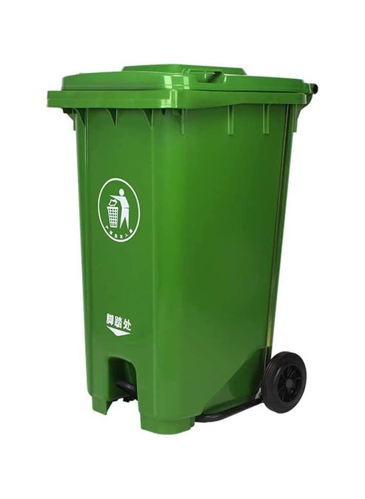 VINSTAR 120 Ltr Green Outdoor Waste Center Pedal Bins, Garbage Can Container With Attached Lid & Two Wheeled - High Density Polyethylene (HDPE) Heavy-Duty  - Image 1