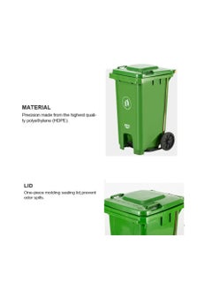 VINSTAR 120 Ltr Green Outdoor Waste Center Pedal Bins, Garbage Can Container With Attached Lid & Two Wheeled - High Density Polyethylene (HDPE) Heavy-Duty  - Image 3