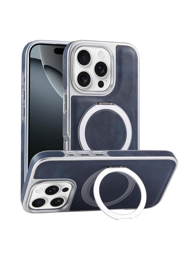 erorex Case For iPhone 16 Pro Plated Leather Grain Rotation MagSafe Holder Phone Case - Image 1