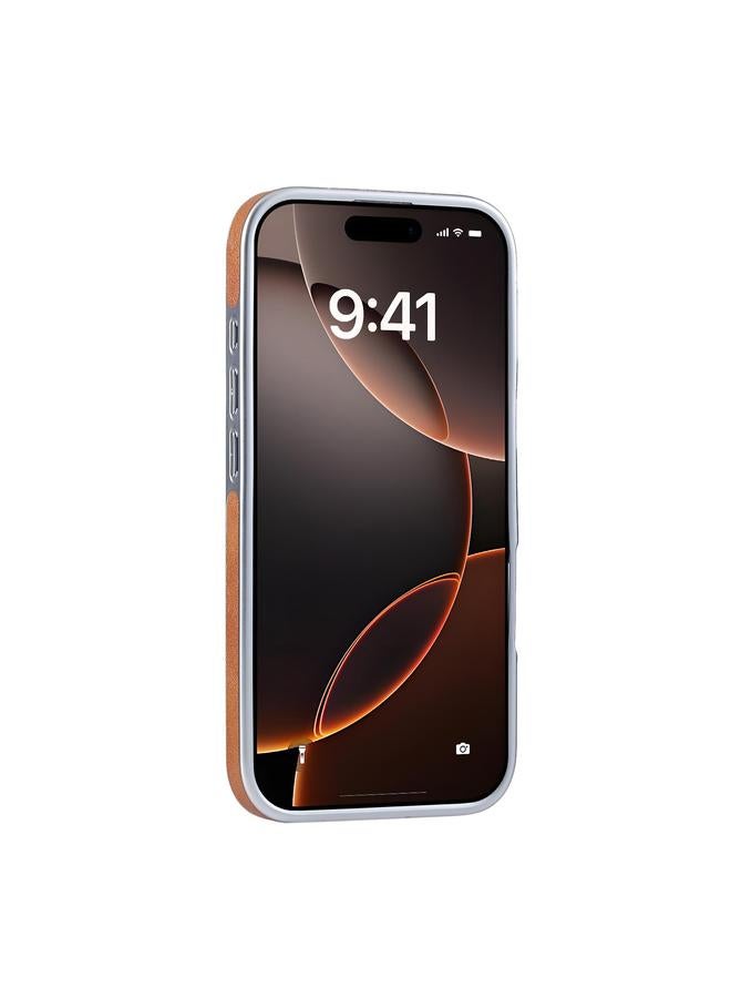 erorex Case For iPhone 16 Pro Plated Leather Grain Rotation MagSafe Holder Phone Case - Image 4