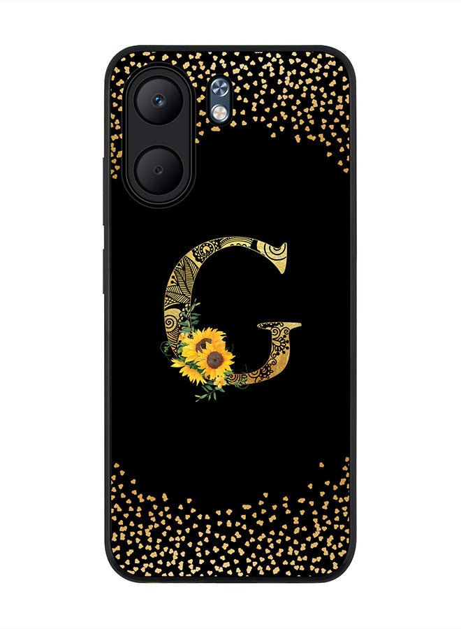 Stylizedd For Oppo A5x 5G / A5x 4G Case,Slim fit Camera Protection, Shockproof Thin Phone cover  - Custom Floral Monogram - G ( Black )