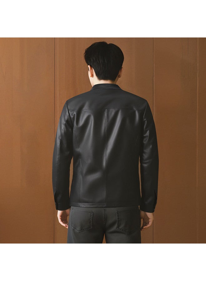 Fapai Men's Genuine Leather Jacket, Comfortable And Wear-resistant, Casual Business Stand Collar Leather Jacket For Men - Image 4