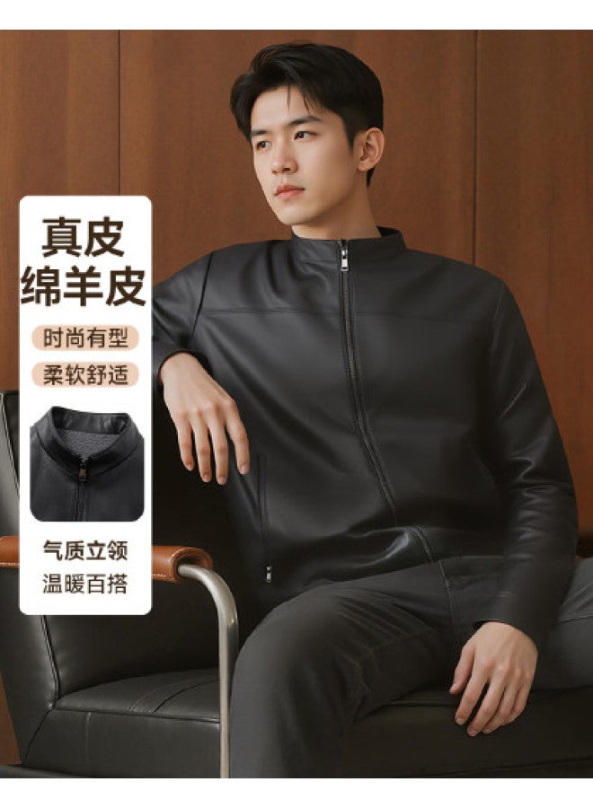 Fapai Men's Genuine Leather Jacket, Comfortable And Wear-resistant, Casual Business Stand Collar Leather Jacket For Men - Image 1