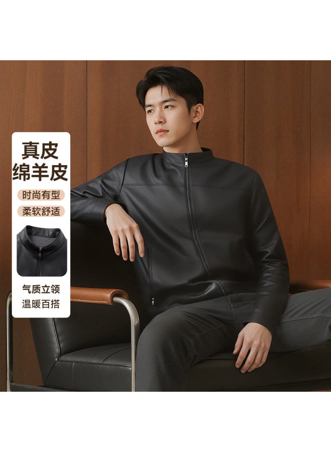Fapai Men's Genuine Leather Jacket, Comfortable And Wear-resistant, Casual Business Stand Collar Leather Jacket For Men - Image 2