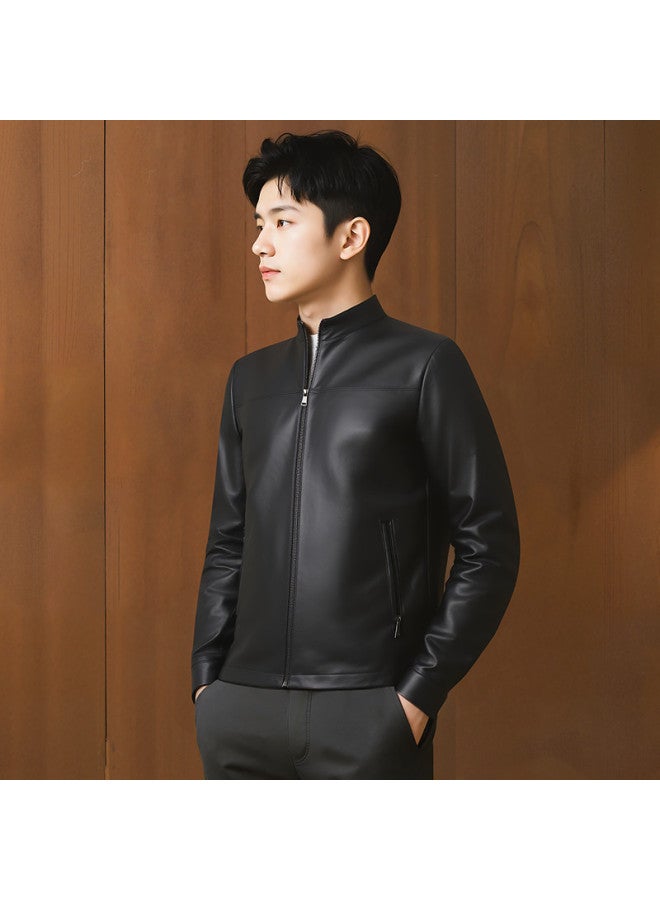 Fapai Men's Genuine Leather Jacket, Comfortable And Wear-resistant, Casual Business Stand Collar Leather Jacket For Men - Image 3
