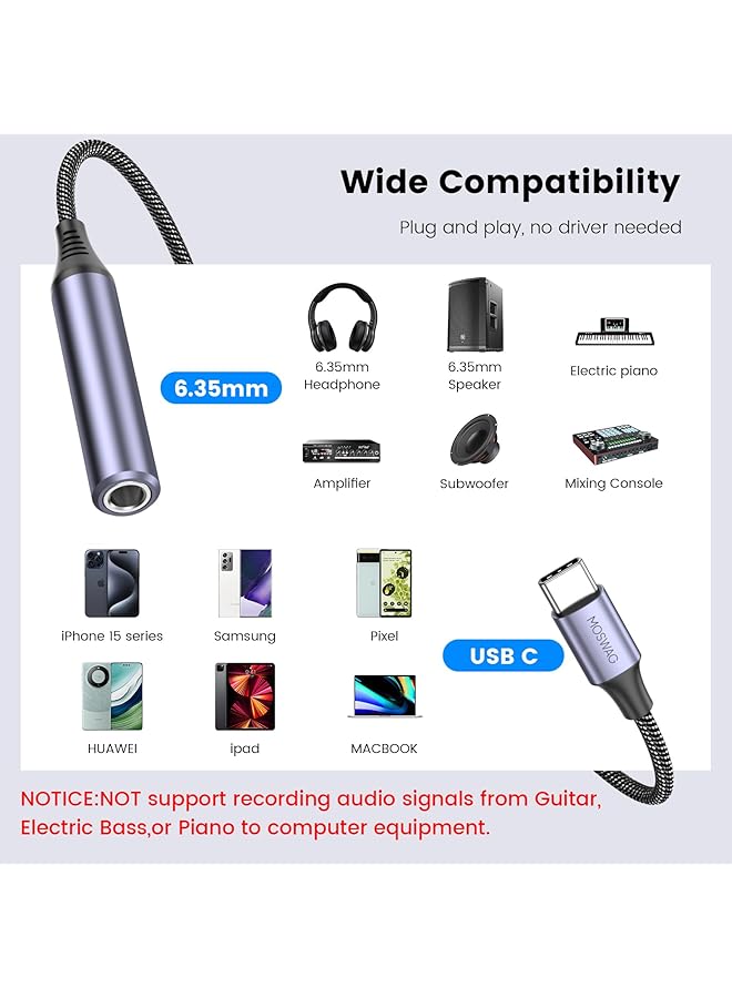 erorex Usb Type C To 1 4 Headphone Adapter Usb C To 6.35Mm Trs Audio Cable Stereo Jack Audio Aux Adapter Compatible With Amplifiers Mixer Home Theater Smartphones Laptop 6.35Mm Headphones - Image 3