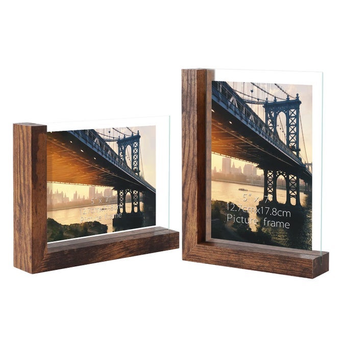 5x7 Picture Frames Set of 2 Double Sided Frame Display Holder with Rustic L Shaped Horizontal Vertical Stand for 5 by 7 Photo Desktop or Tabletop Decor