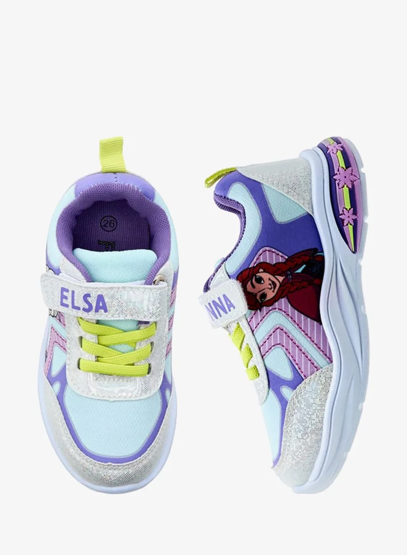 ديزني حذاء رياضي بناتي إلسا مطبوع بإضاءة مع إغلاق بشريط لاصق